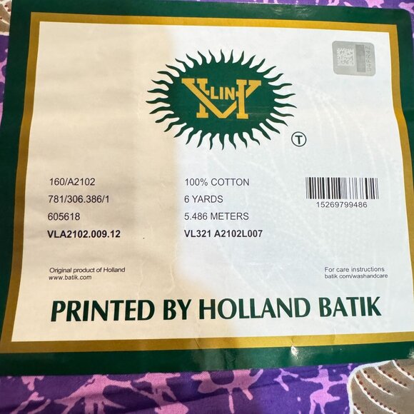 Real Holland Wax Print Fabric 100% Cotton 6 Yrds Purple Floral Original Holland - Picture 2 of 7